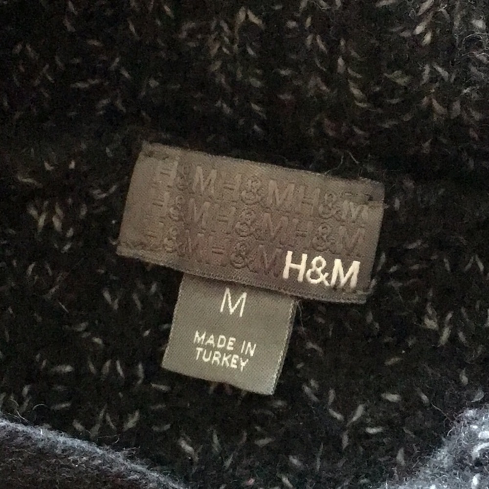 H&M black lambs wool blend button collar turtleneck long sleeve knit sweater M - Picture 5 of 13